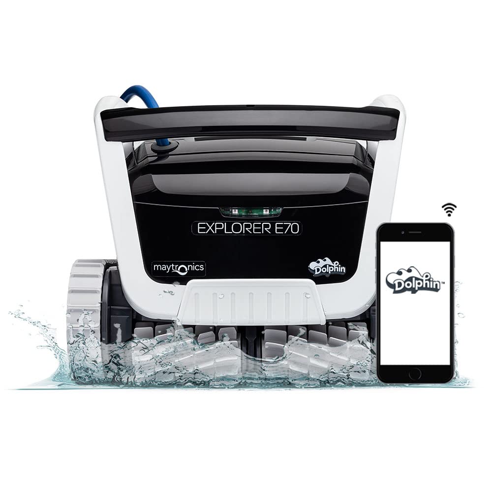 Dolphin (2024 Model) Explorer E70 Wi-Fi Robotic Pool Vacuum Cleaner with Caddy up to 50 FT - Waterline Scrubber