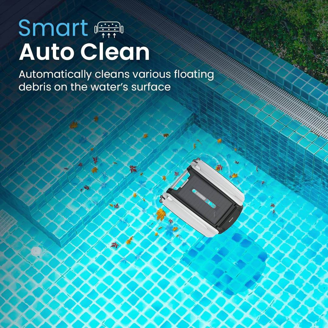 Betta SE Solar Powered Automatic Robotic Pool Skimmer Cleaner with 30-Hour Continuous Cleaning Battery Power and Re-Engineered Twin Salt Chlorine Tolerant Motors (White)