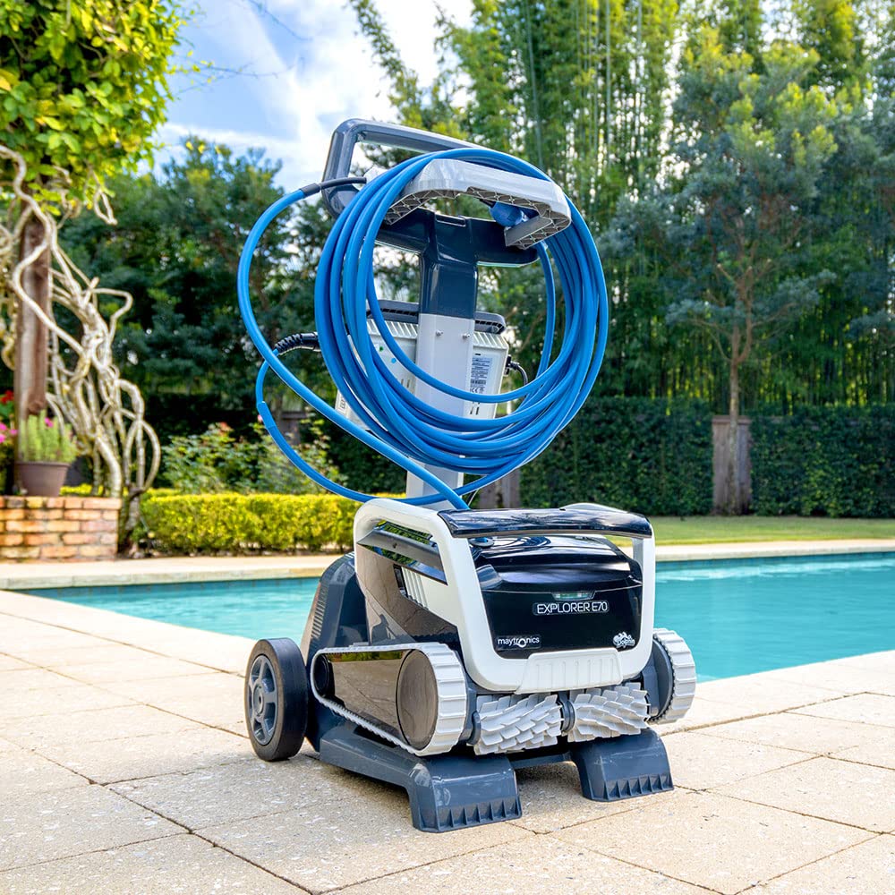 Dolphin (2024 Model) Explorer E70 Wi-Fi Robotic Pool Vacuum Cleaner with Caddy up to 50 FT - Waterline Scrubber