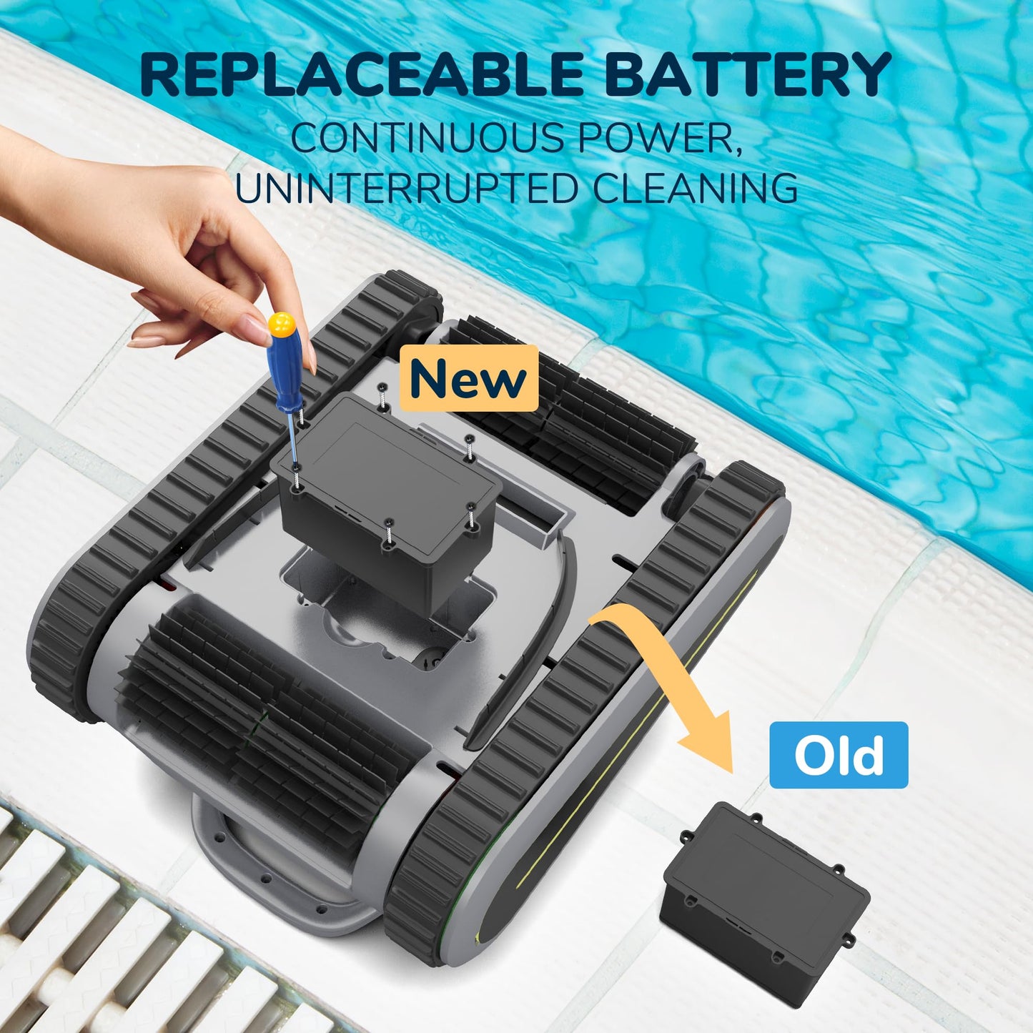 AquaFond Crab Robotic Pool Vacuum-Wall Climbing Capability- Replaceable Battery-Working Time More Than 1.5 Hours Cordless Pool Vacuum, Ideal for In-Ground Pools of 1614 Square Feet