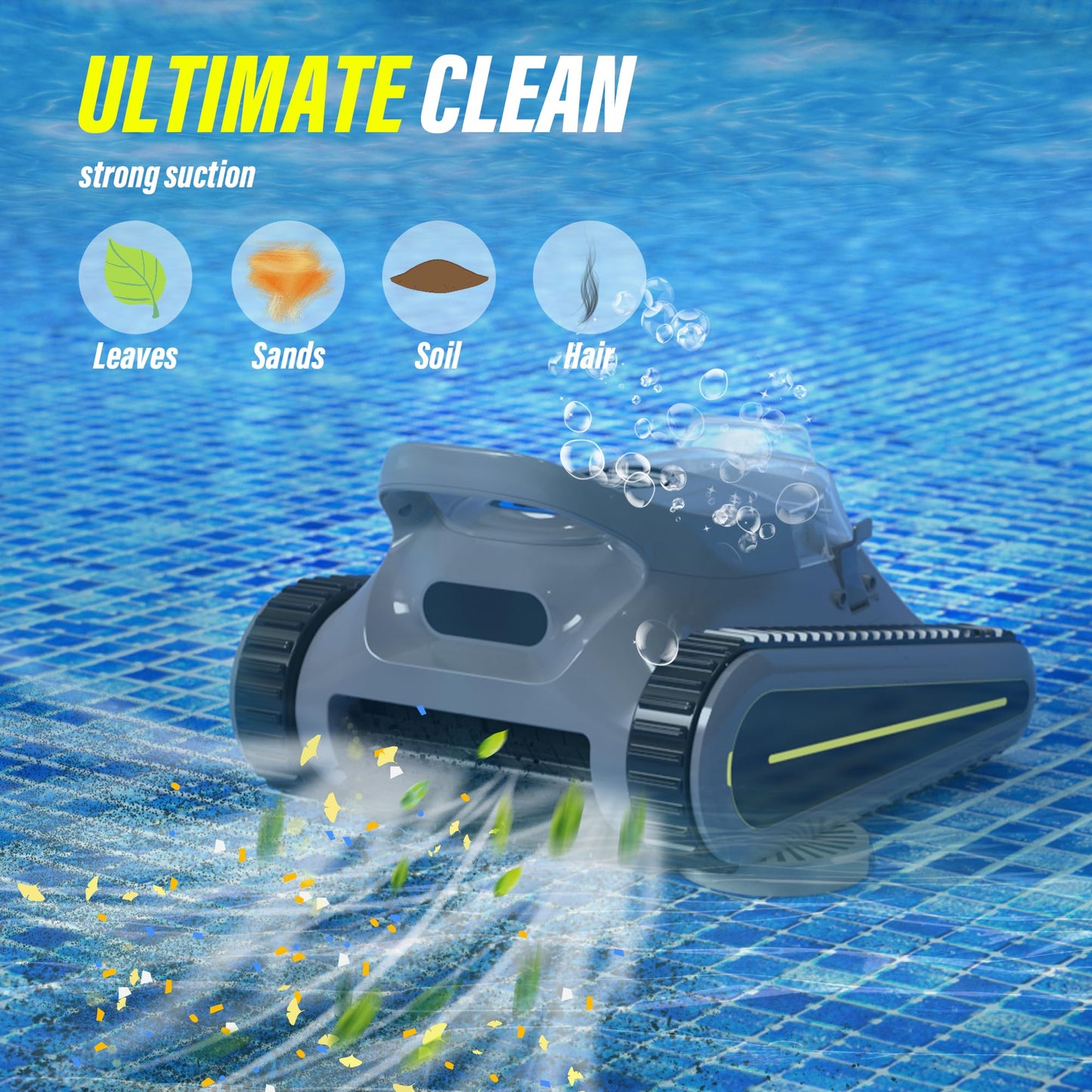 (2024 New) Crab Cordless Robotic Pool Cleaner，Wall-Climbing， Automatic Pool Cleaner，Pool Vacuum for Inground Pools